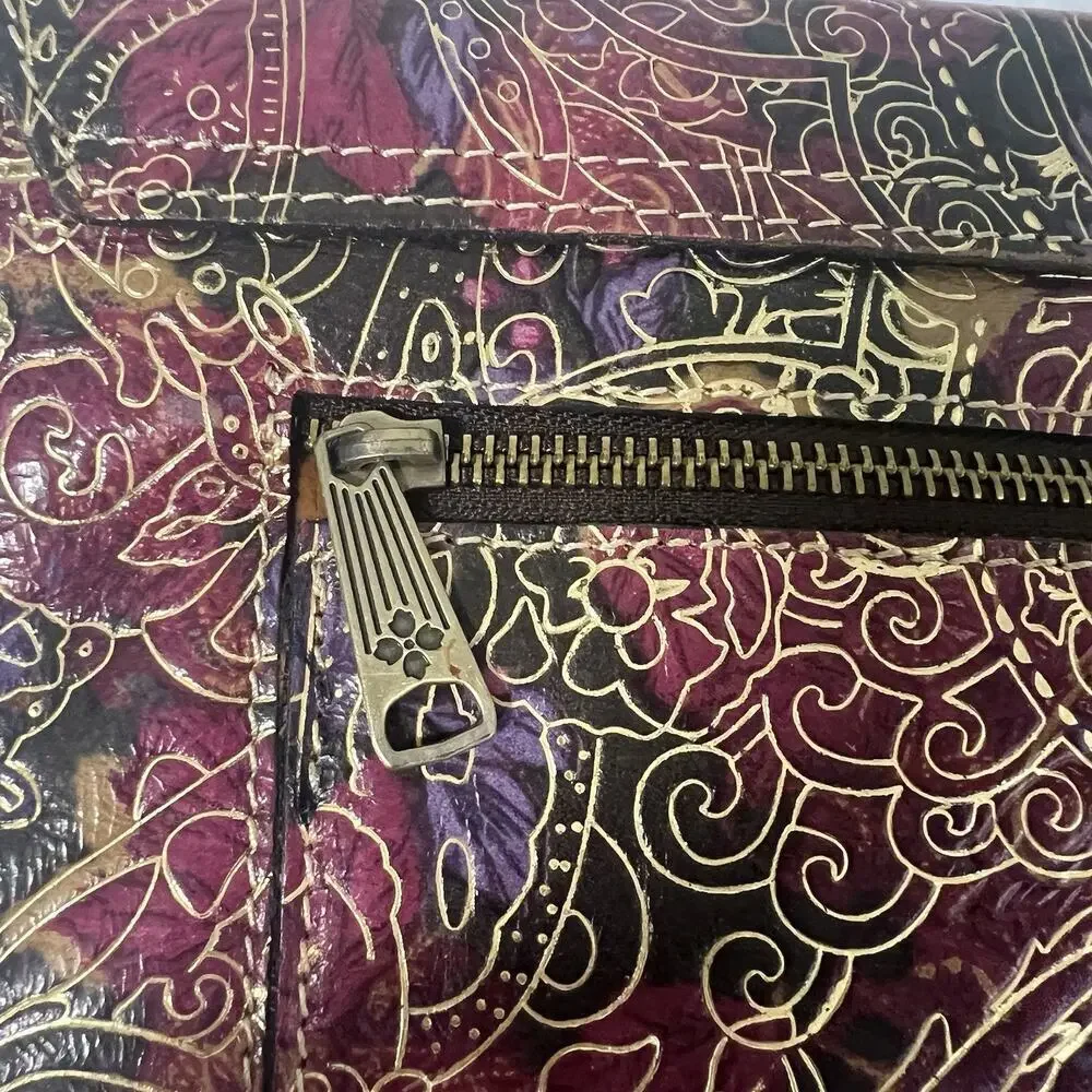 Patricia Nash Athena Italian Leather Clutch Bag iPad Case Metallic Paisley 10x8